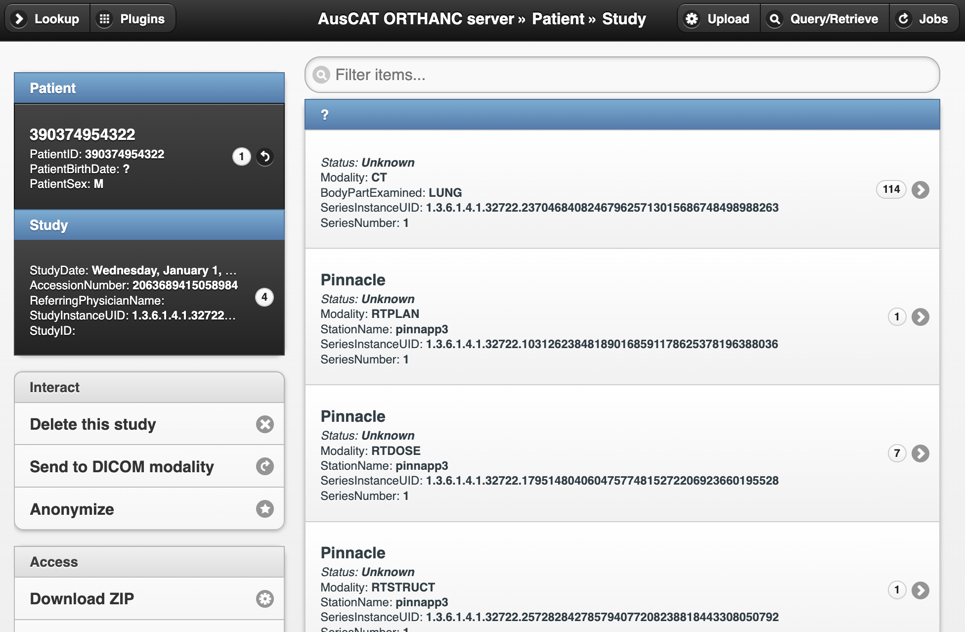 Orthanc browse patient data