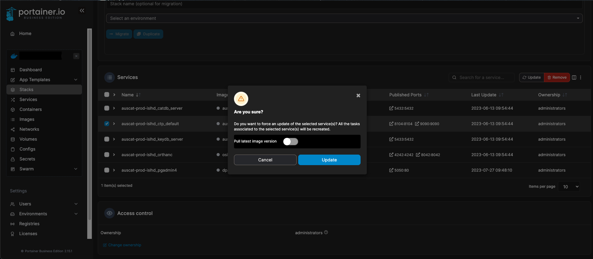 Portainer update service